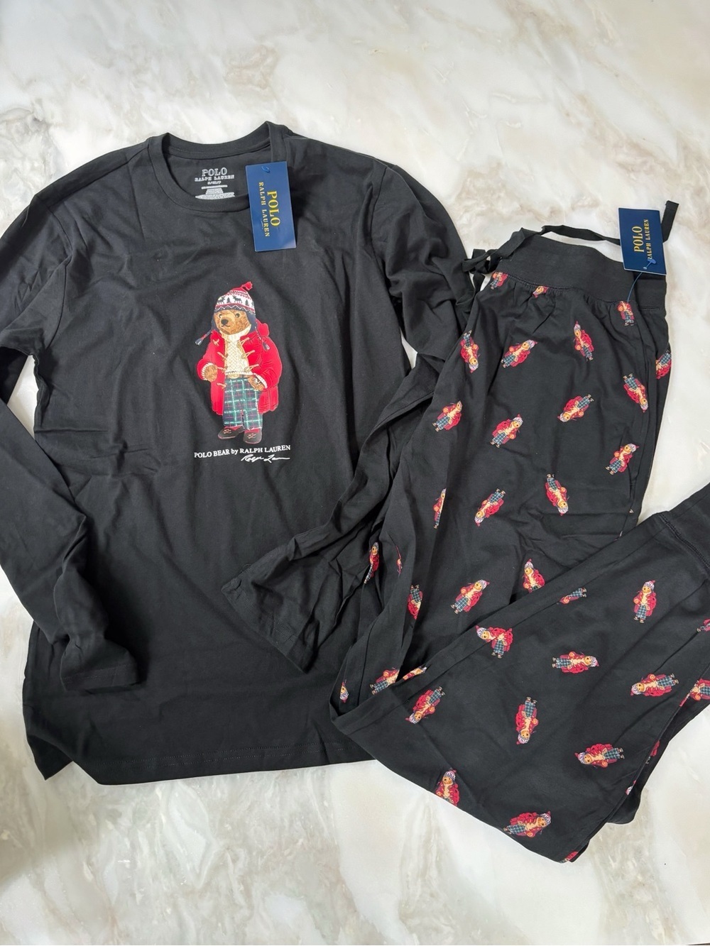 Polo Ralph Lauren Men's Polo Bear Pajama 2 Piece Set Size Small New Black